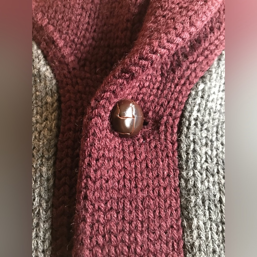 Polo Ralph Lauren Country Estate Gray and Maroon Shawl collar Cardigan - Picture 6 of 16
